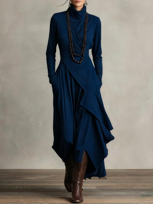 Luisa | Dames maxijurk met col en asymmetrische zoom