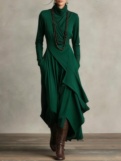 Luisa | Dames maxijurk met col en asymmetrische zoom