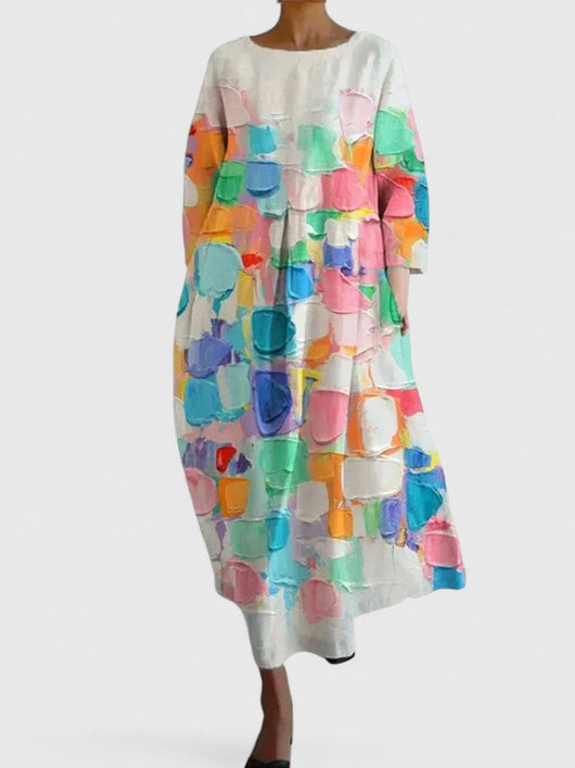 Greta | Dames midi-jurk met zeedierenprint en lange mouwen