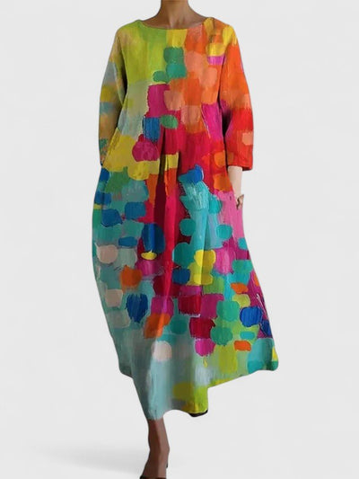 Greta | Dames midi-jurk met zeedierenprint en lange mouwen