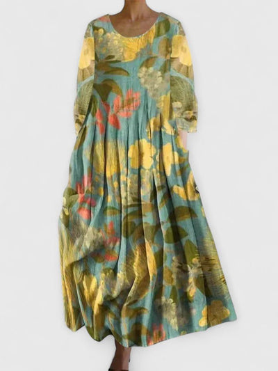 Greta | Dames midi-jurk met zeedierenprint en lange mouwen