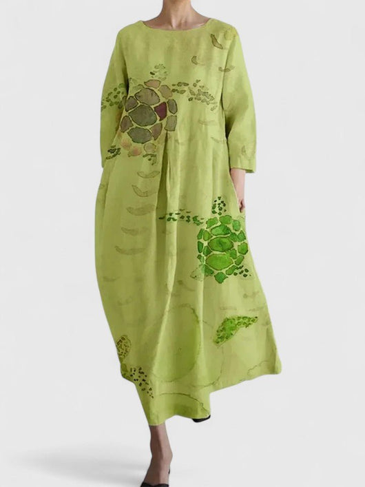 Greta | Dames midi-jurk met zeedierenprint en lange mouwen