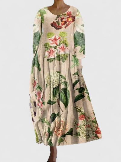 Greta | Dames midi-jurk met zeedierenprint en lange mouwen