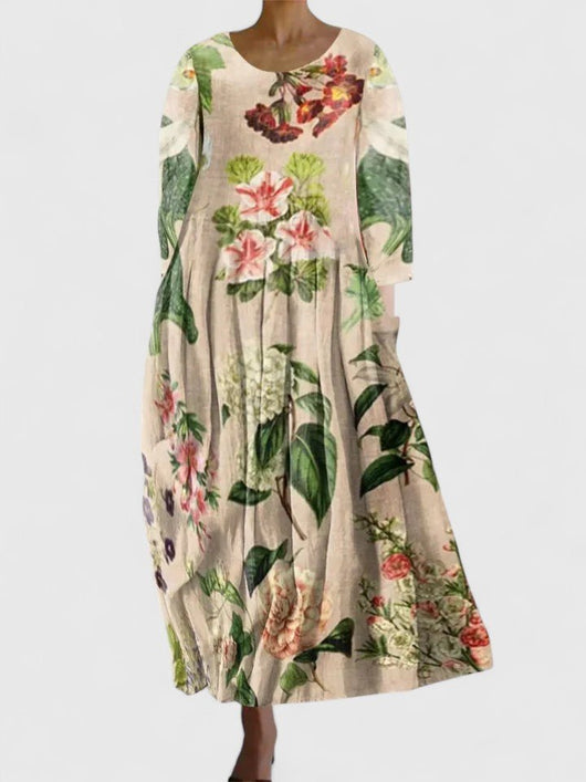 Greta | Dames midi-jurk met zeedierenprint en lange mouwen