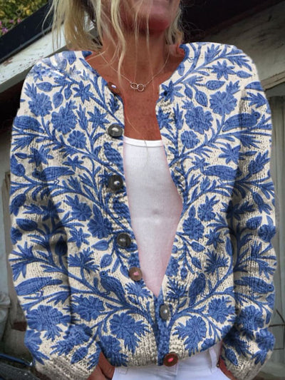 Charlotte | Dames gebreid vest met bloemendessin en lange mouwen