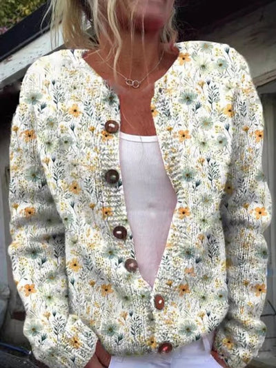 Charlotte | Dames gebreid vest met bloemendessin en lange mouwen