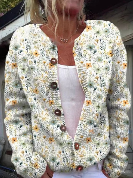Charlotte | Dames gebreid vest met bloemendessin en lange mouwen