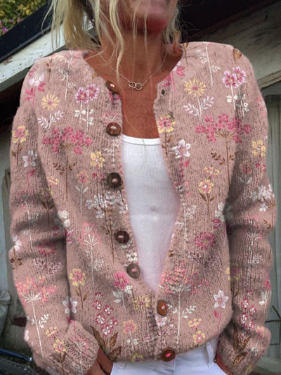Charlotte | Dames gebreid vest met bloemendessin en lange mouwen