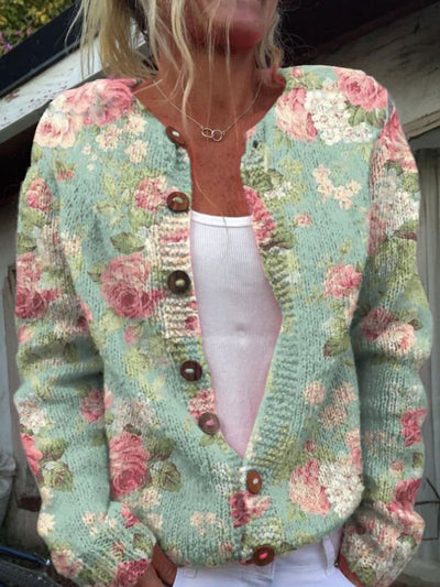 Charlotte | Dames gebreid vest met bloemendessin en lange mouwen