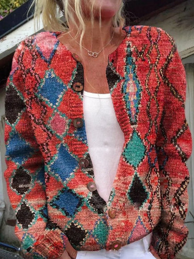 Charlotte | Dames gebreid vest met bloemendessin en lange mouwen
