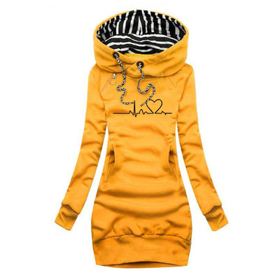 Elfriede | Dames sweaterjurk met capuchon en hartslagprint