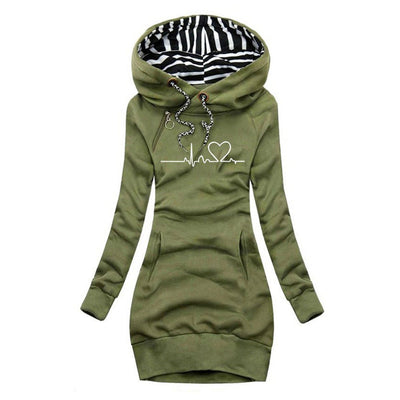 Elfriede | Dames sweaterjurk met capuchon en hartslagprint