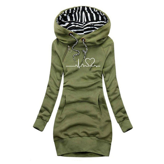 Elfriede | Dames sweaterjurk met capuchon en hartslagprint
