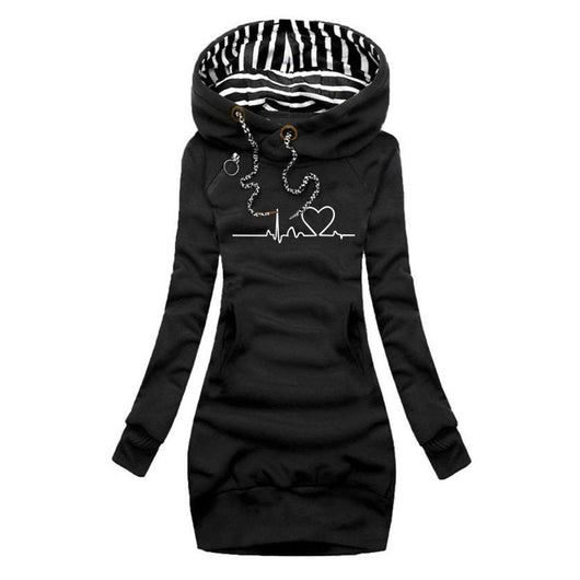 Elfriede | Dames sweaterjurk met capuchon en hartslagprint