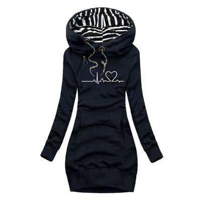 Elfriede | Dames sweaterjurk met capuchon en hartslagprint