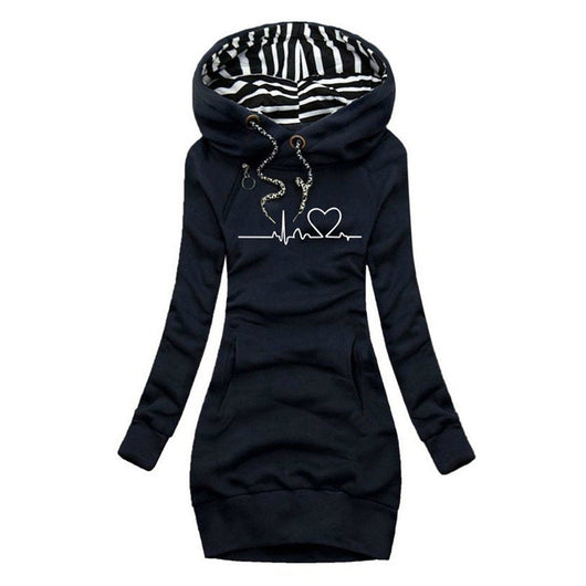 Elfriede | Dames sweaterjurk met capuchon en hartslagprint
