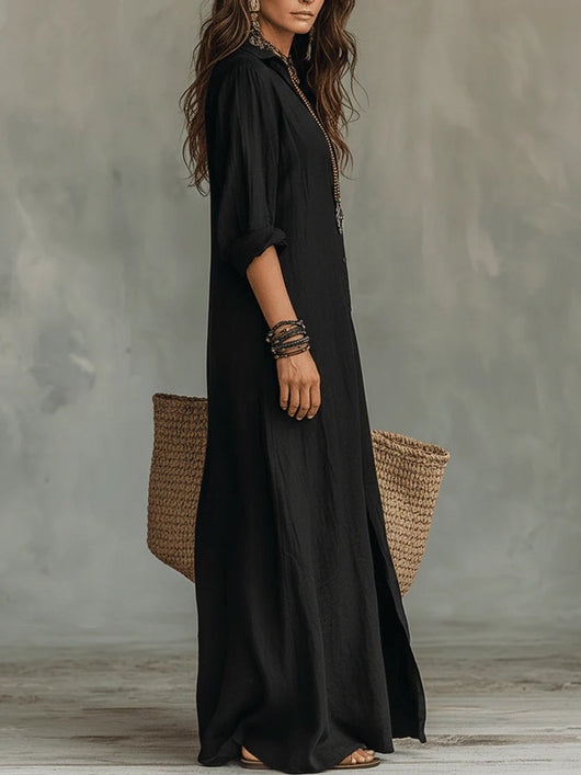 Nora | Vloeiende dames maxi blousejurk met doorknoopsluiting