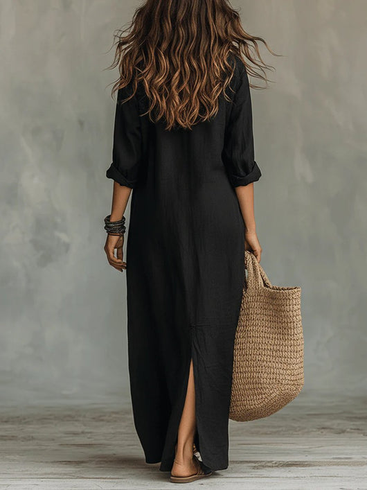 Nora | Vloeiende dames maxi blousejurk met doorknoopsluiting