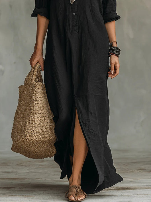 Nora | Vloeiende dames maxi blousejurk met doorknoopsluiting