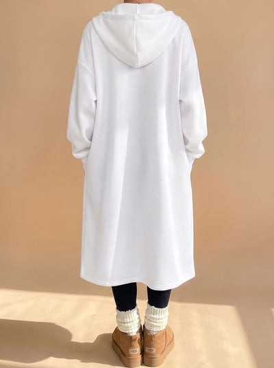 Frieda | Lange dames jas met capuchon, rits en relaxed fit