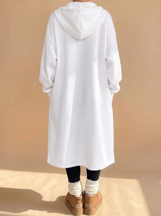 Frieda | Lange dames jas met capuchon, rits en relaxed fit