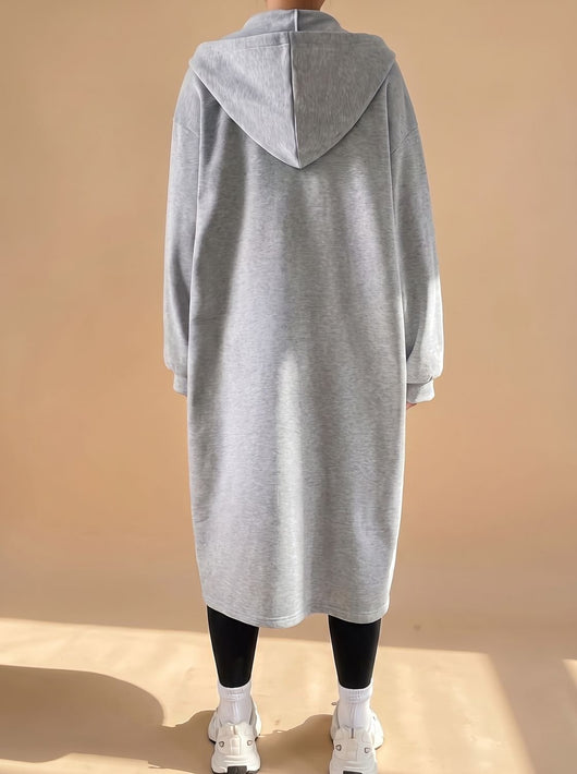 Frieda | Lange dames jas met capuchon, rits en relaxed fit