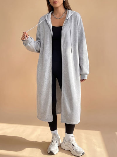 Frieda | Lange dames jas met capuchon, rits en relaxed fit