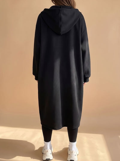 Frieda | Lange dames jas met capuchon, rits en relaxed fit