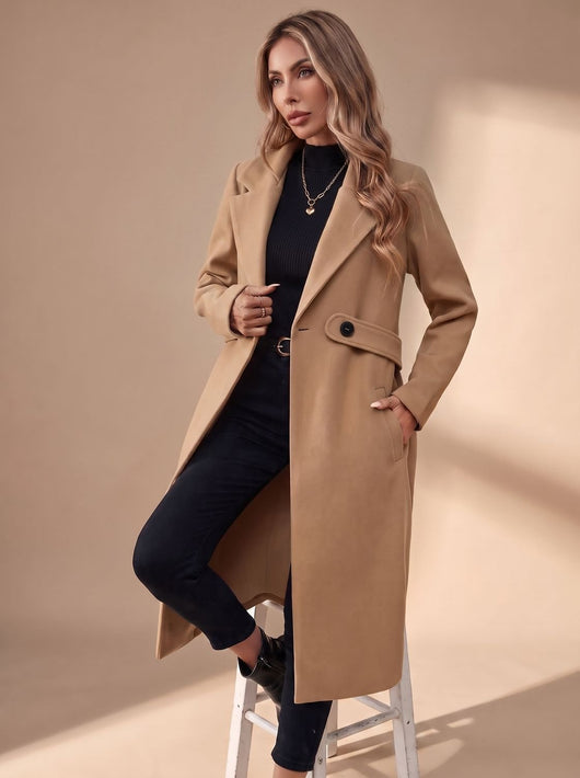 Katharina | Lange elegante dames winterjas met revers en zijzakken