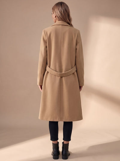 Katharina | Lange elegante dames winterjas met revers en zijzakken