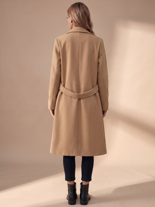 Katharina | Lange elegante dames winterjas met revers en zijzakken
