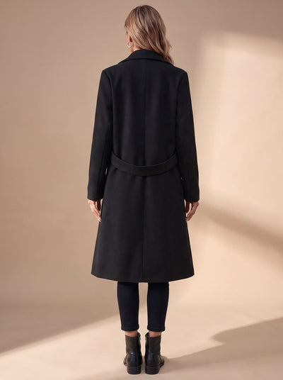 Katharina | Lange elegante dames winterjas met revers en zijzakken