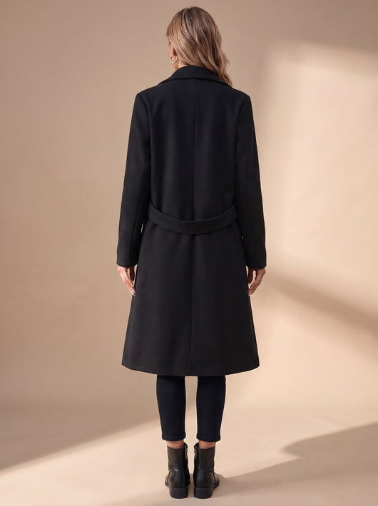 Katharina | Lange elegante dames winterjas met revers en zijzakken