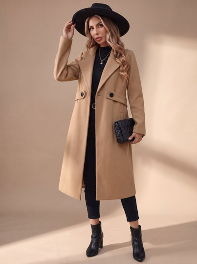 Katharina | Lange elegante dames winterjas met revers en zijzakken