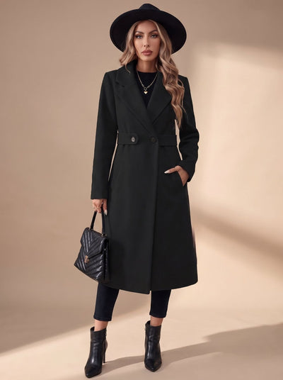 Katharina | Lange elegante dames winterjas met revers en zijzakken