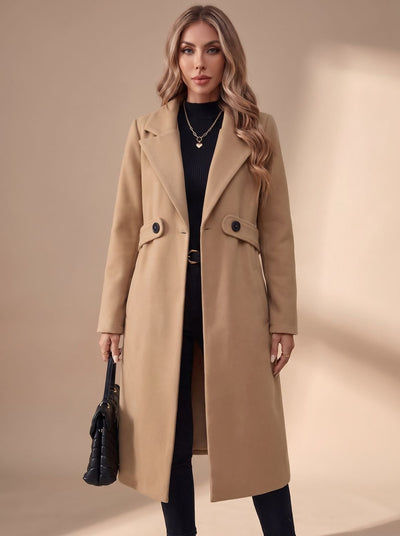 Katharina | Lange elegante dames winterjas met revers en zijzakken