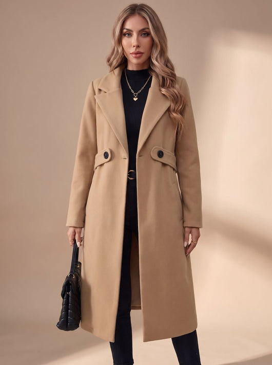 Katharina | Lange elegante dames winterjas met revers en zijzakken