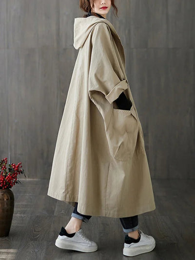 Frieda | Oversized dames trenchcoat met capuchon, waterafstotend