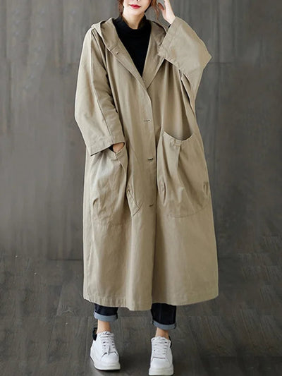 Frieda | Oversized dames trenchcoat met capuchon, waterafstotend