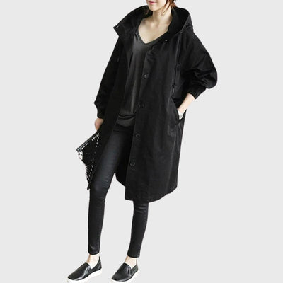 Clara | Lange waterafstotende dames trenchcoat met capuchon en wijde pasvorm