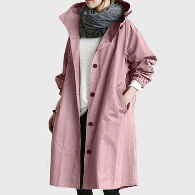 Clara | Lange waterafstotende dames trenchcoat met capuchon en wijde pasvorm