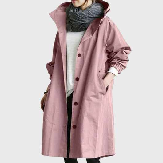 Clara | Lange waterafstotende dames trenchcoat met capuchon en wijde pasvorm
