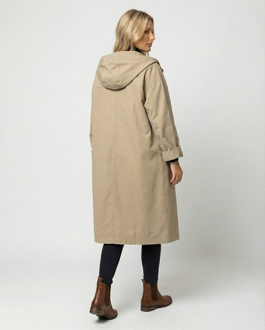 Annika | Lange waterafstotende dames trenchcoat met capuchon, winddicht