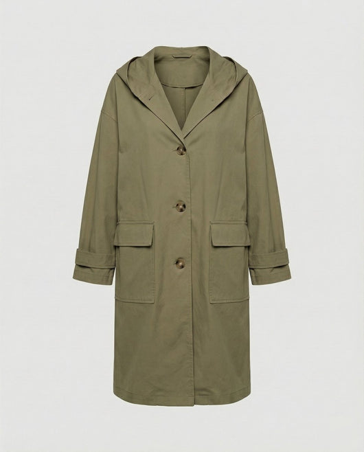 Annika | Lange waterafstotende dames trenchcoat met capuchon, winddicht
