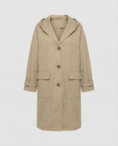 Annika | Lange waterafstotende dames trenchcoat met capuchon, winddicht