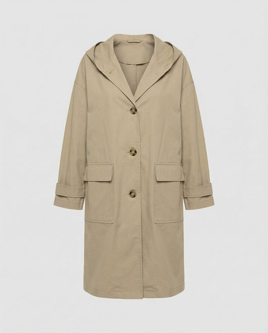 Annika | Lange waterafstotende dames trenchcoat met capuchon, winddicht