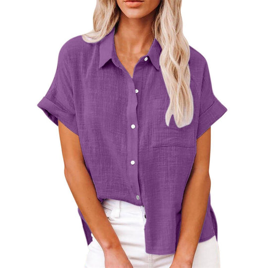 Leonie | Lichte dames blouse met korte mouwen en borstzak