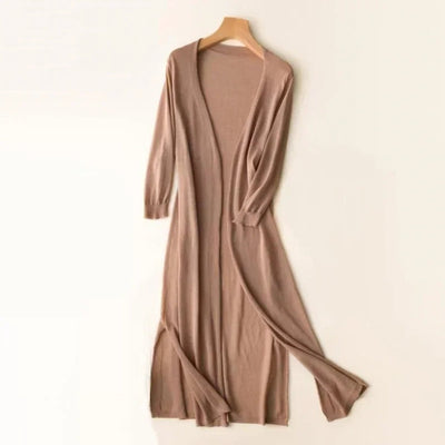 Luisa | Licht lang dames gebreid vest met V-hals