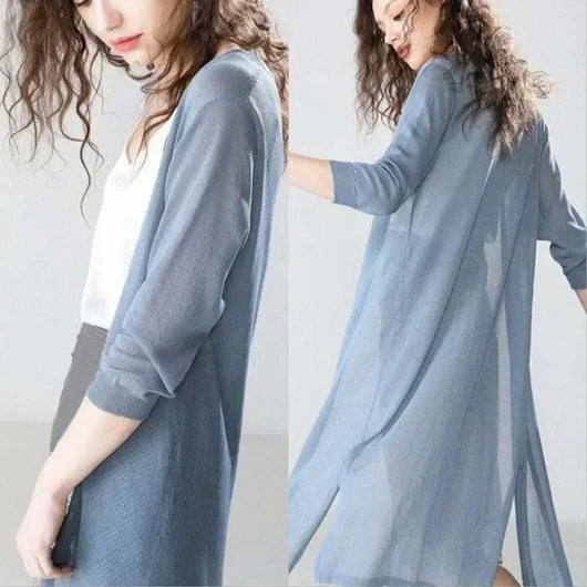 Luisa | Licht lang dames gebreid vest met V-hals