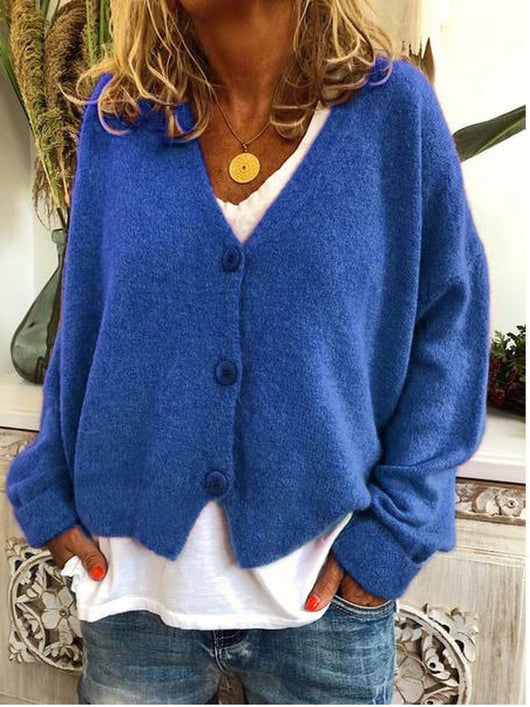 Frieda | Licht oversized dames gebreid vest met V-hals en knoopsluiting